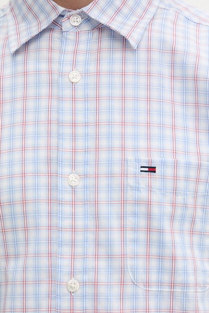 Tommy Jeans риза мъжка от памук синя на каре DM0DM22791