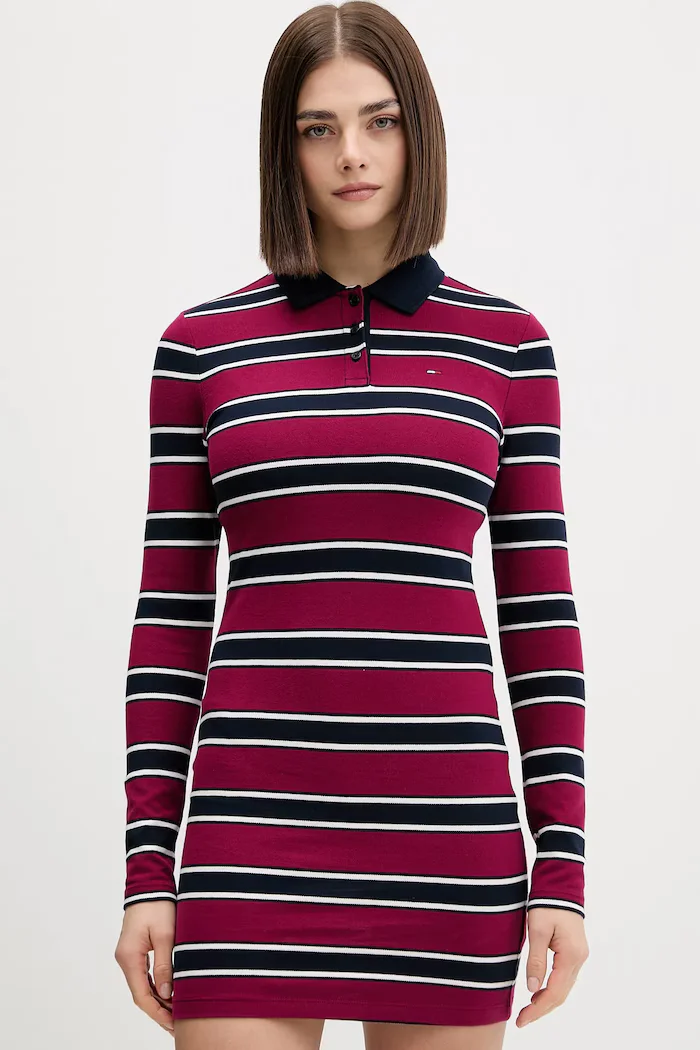Tommy Jeans Рокля в бордо къса с кройка по тялото DW0DW21901