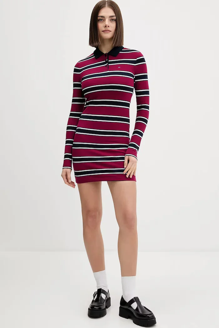 Tommy Jeans Рокля в бордо къса с кройка по тялото DW0DW21901