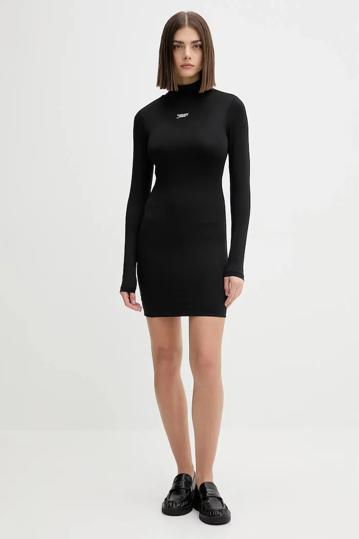 Tommy Jeans Рокля в черно къса с кройка по тялото DW0DW21504