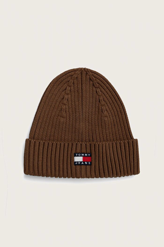 Tommy Jeans шапка beanie мъжка от памук кафява AM0AM13669