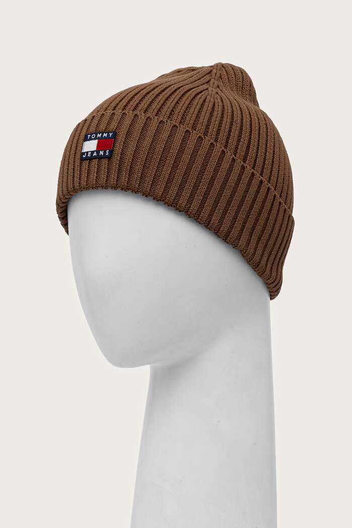 Tommy Jeans шапка beanie мъжка от памук кафява AM0AM13669