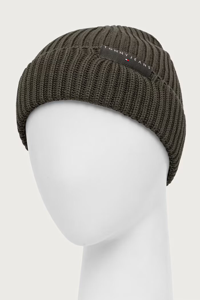 Tommy Jeans шапка beanie мъжка от памук зелена AM0AM14865