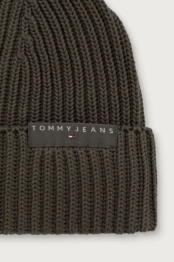 Tommy Jeans шапка beanie мъжка от памук зелена AM0AM14865