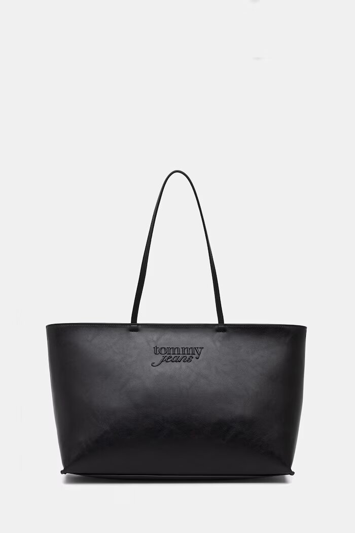 Tommy Jeans шопинг чанта дамска от имитация на кожа черна AW0AW18772