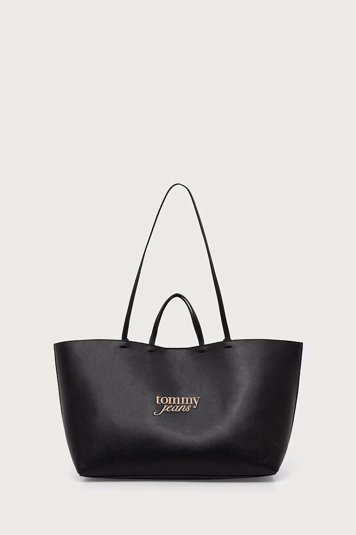 Tommy Jeans шопинг чанта дамска от имитация на кожа черна AW0AW19051