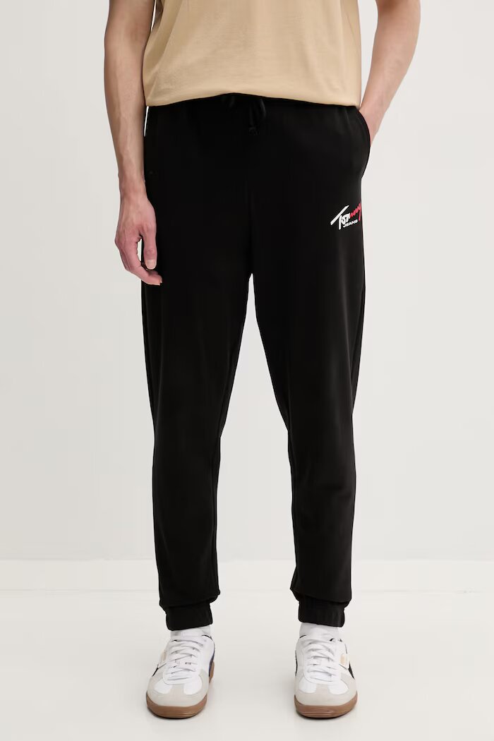 Tommy Jeans спортен панталон мъжки от памук черен със стандартна талия DM0DM23903