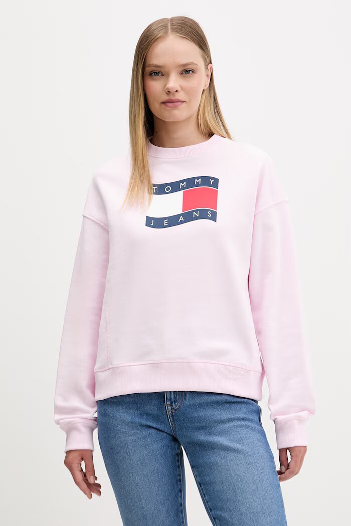 Tommy Jeans Суичър дамски от памук розов DW0DW22742