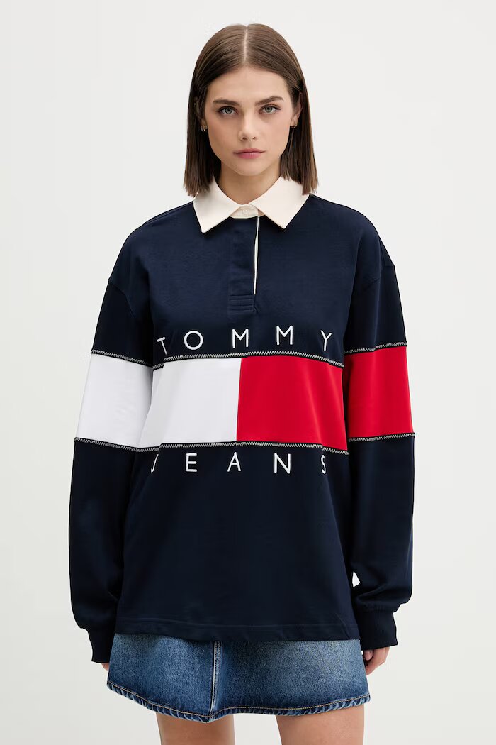 Tommy Jeans суичър дамски от памук тъмносин DW0DW22827