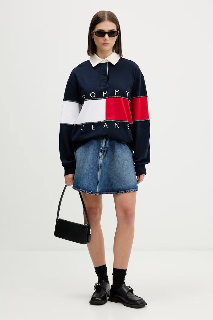 Tommy Jeans суичър дамски от памук тъмносин DW0DW22827