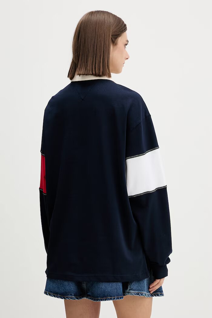 Tommy Jeans суичър дамски от памук тъмносин DW0DW22827
