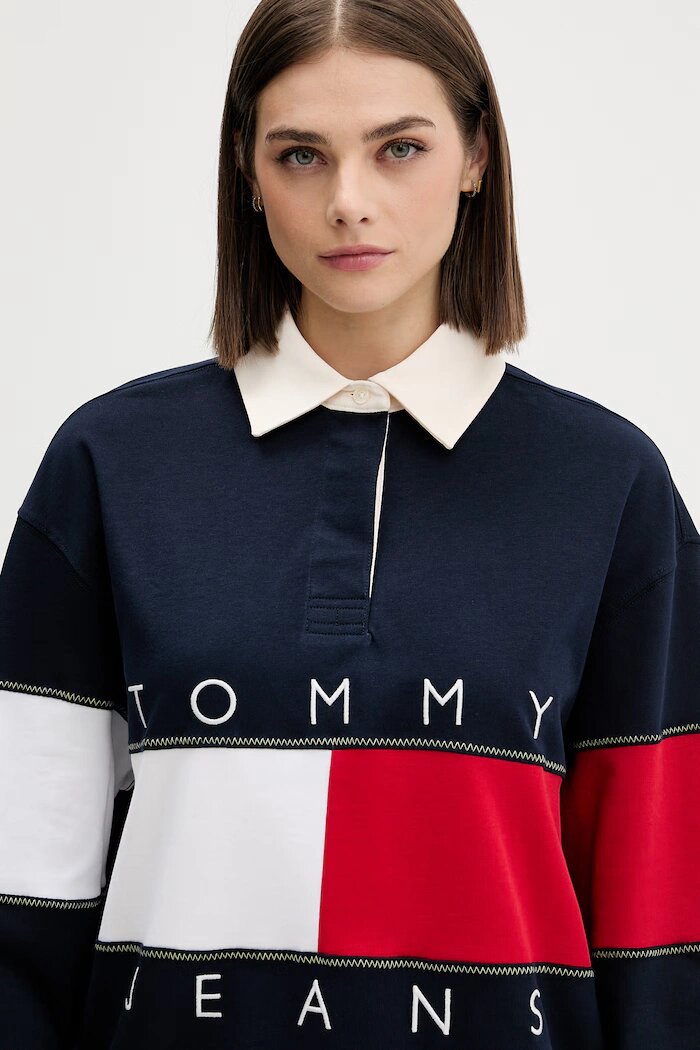 Tommy Jeans суичър дамски от памук тъмносин DW0DW22827