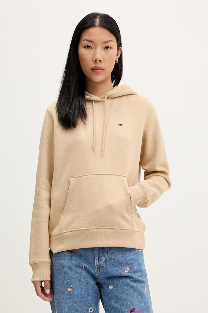 Tommy Jeans суичър дамски с памук бежов DW0DW19958