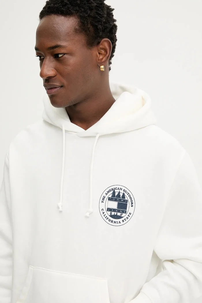 Tommy Jeans Суичър мъжки в бежово с качулка с принт DM0DM22380