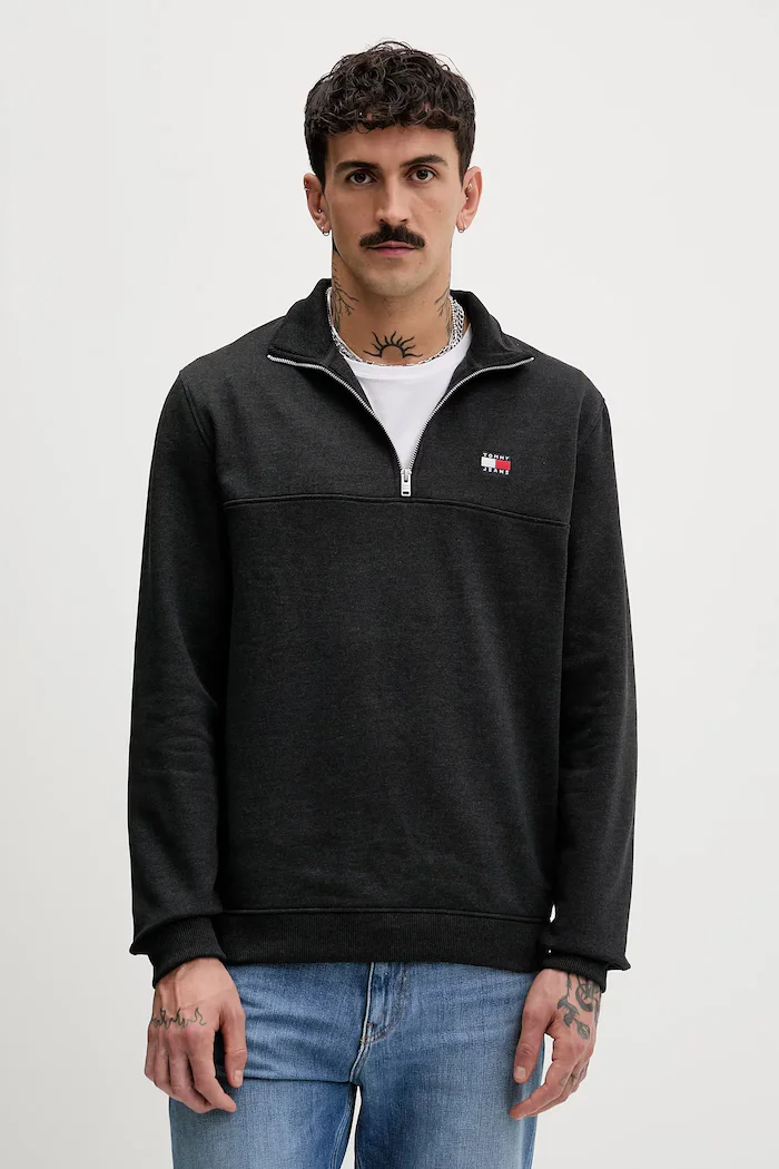 Tommy Jeans Суичър мъжки в сиво с изчистен дизайн DM0DM22344