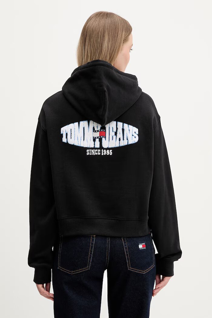 Tommy Jeans Суичър с качулка дамски от памук черен DW0DW22357