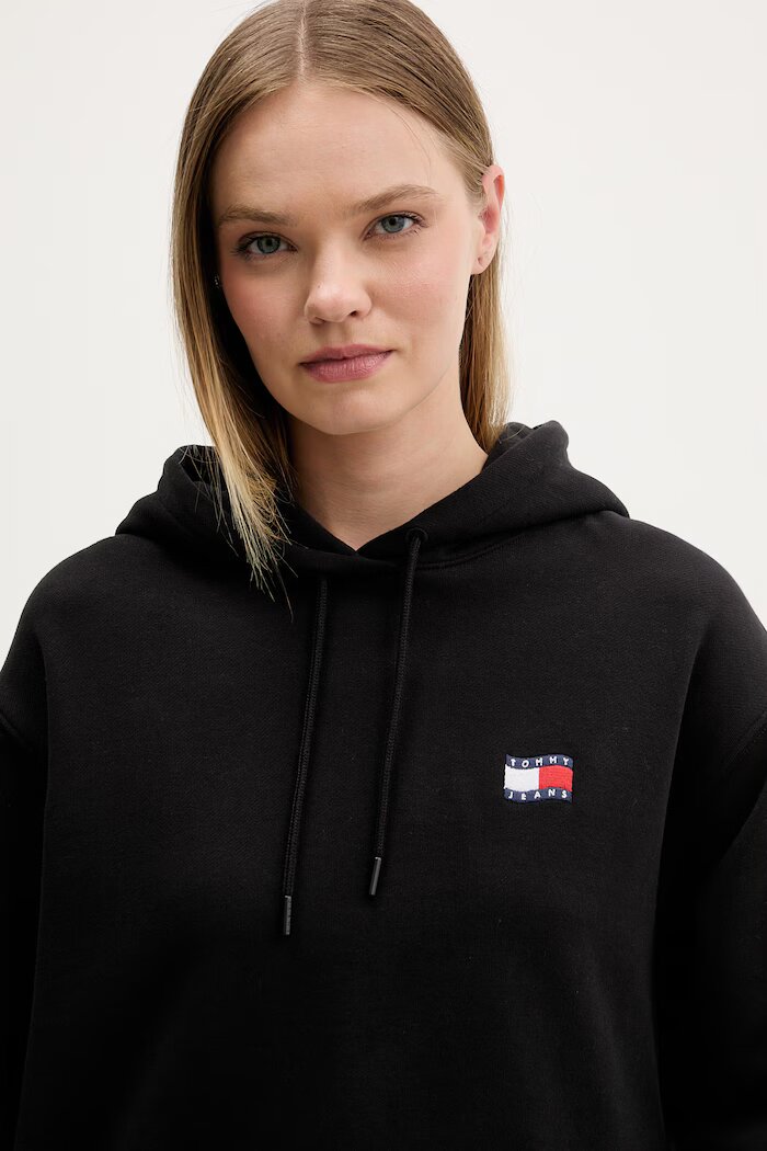 Tommy Jeans Суичър с качулка дамски от памук черен DW0DW22357