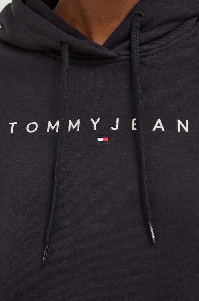 Tommy Jeans суичър с качулка дамски от памук с еластан черен DW0DW17324