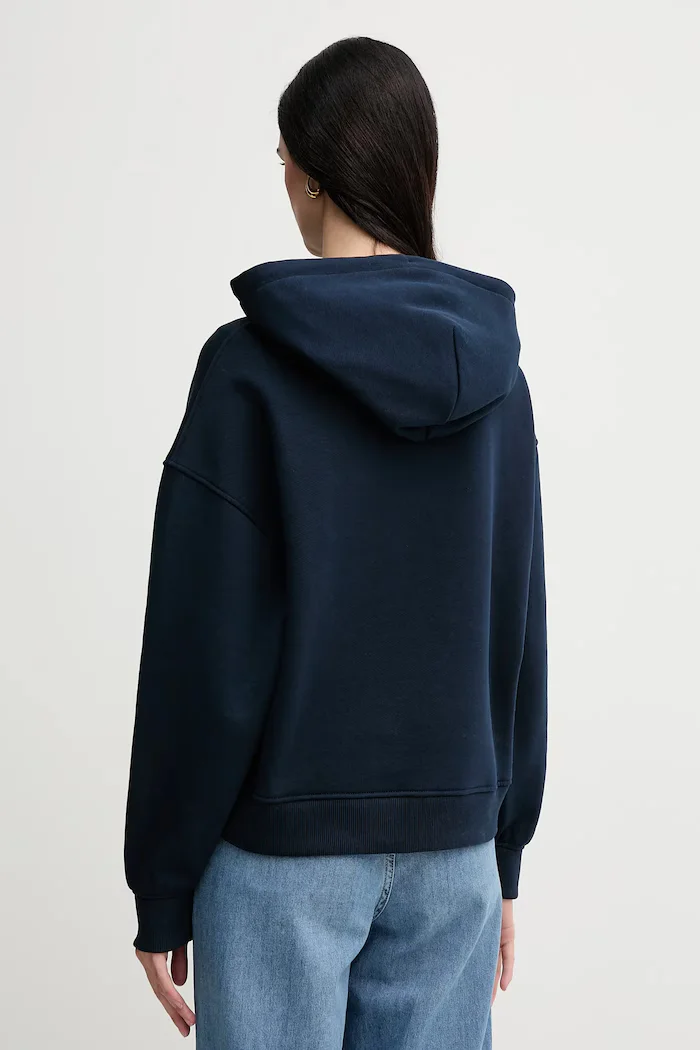 Tommy Jeans суичър с качулка дамски от памук тъмносин DW0DW19414