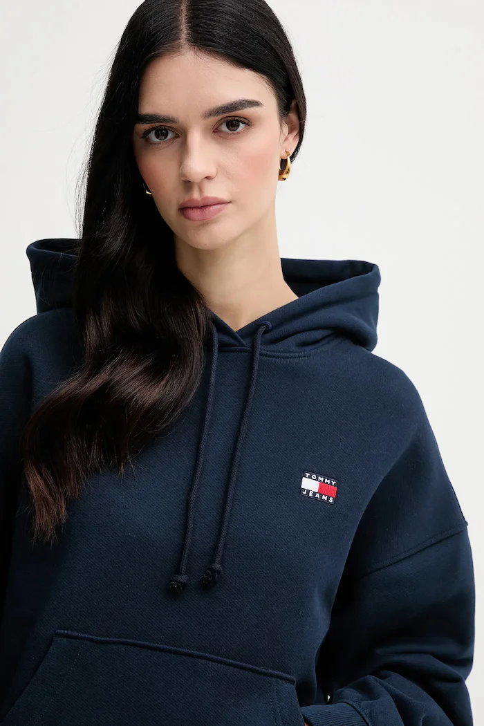 Tommy Jeans суичър с качулка дамски от памук тъмносин DW0DW19414
