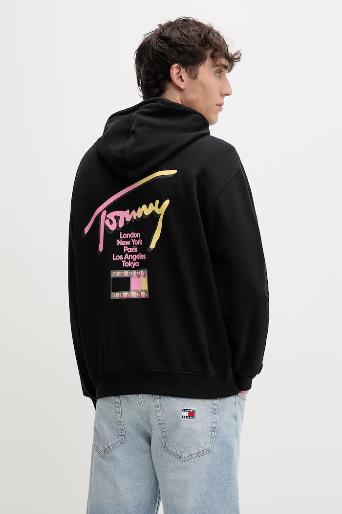 Tommy Jeans суичър с качулка мъжки от памук черен DM0DM23129