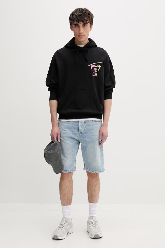 Tommy Jeans суичър с качулка мъжки от памук черен DM0DM23129