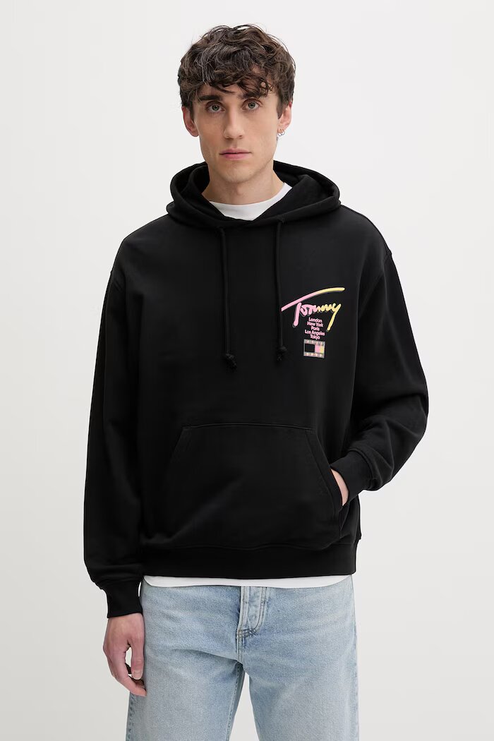 Tommy Jeans суичър с качулка мъжки от памук черен DM0DM23129