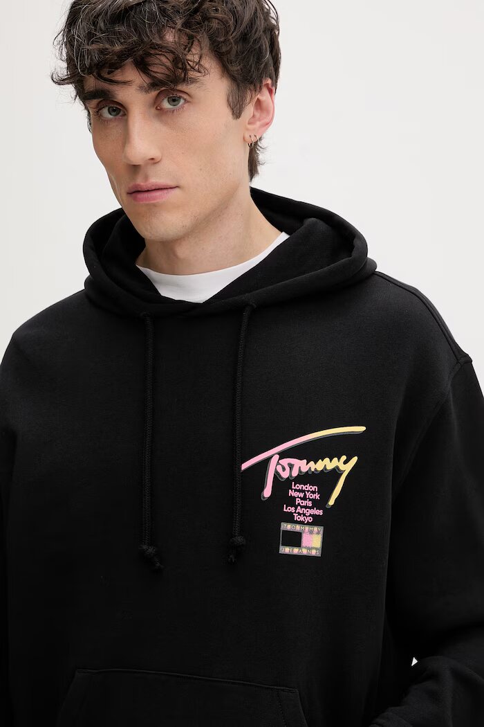 Tommy Jeans суичър с качулка мъжки от памук черен DM0DM23129