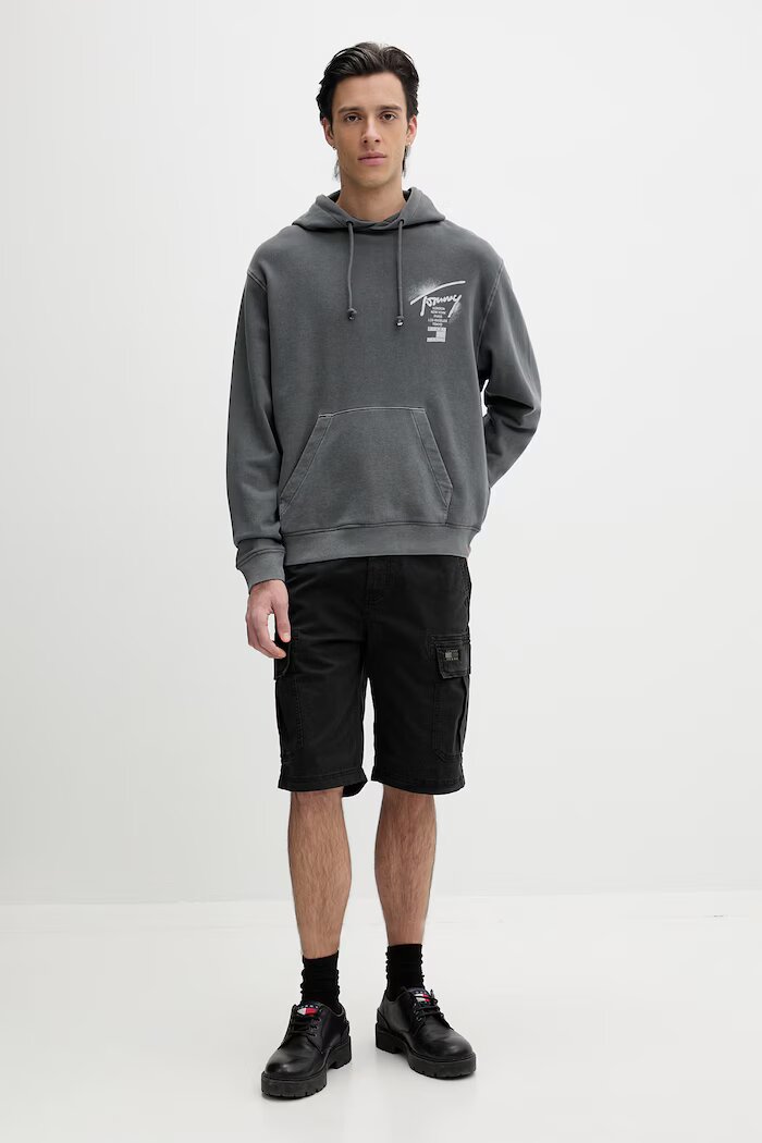 Tommy Jeans суичър с качулка мъжки от памук сив DM0DM22840