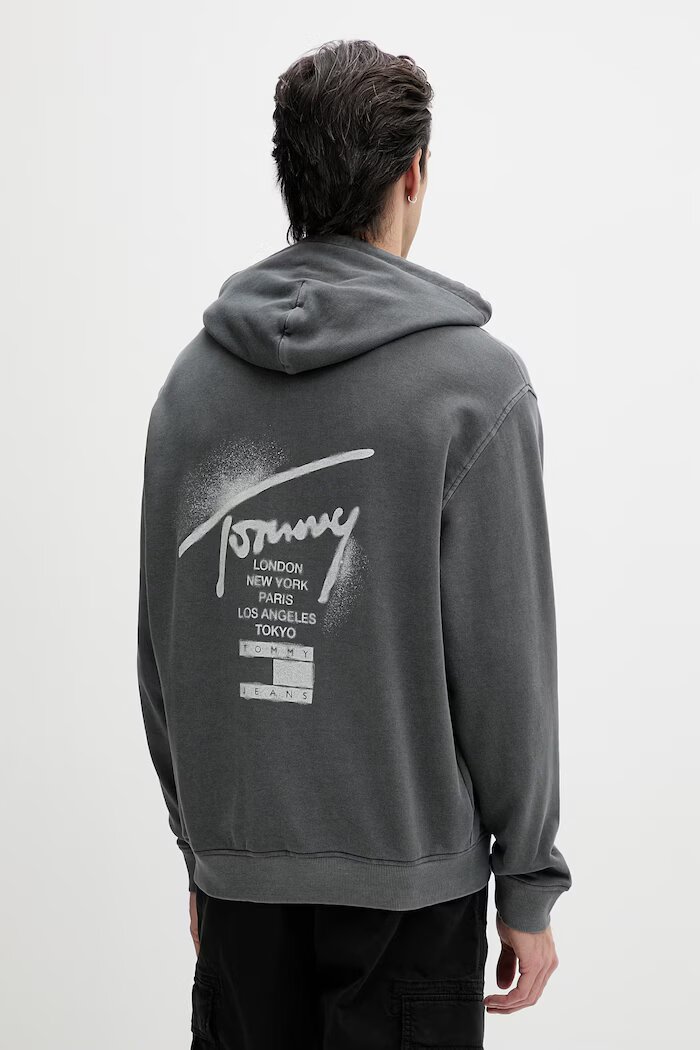 Tommy Jeans суичър с качулка мъжки от памук сив DM0DM22840