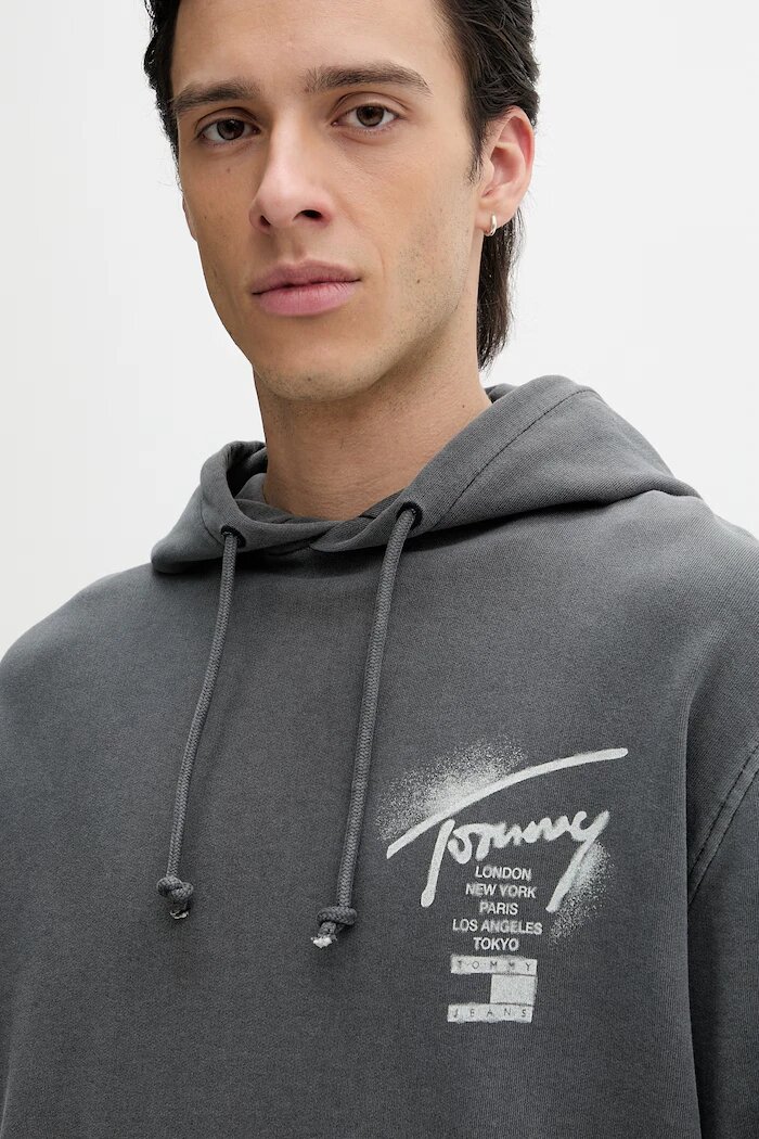Tommy Jeans суичър с качулка мъжки от памук сив DM0DM22840