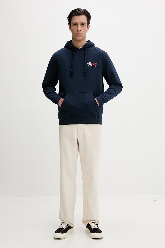 Tommy Jeans Суичър с качулка мъжки от памук тъмносин DM0DM22680