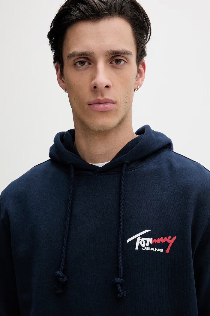 Tommy Jeans Суичър с качулка мъжки от памук тъмносин DM0DM22680