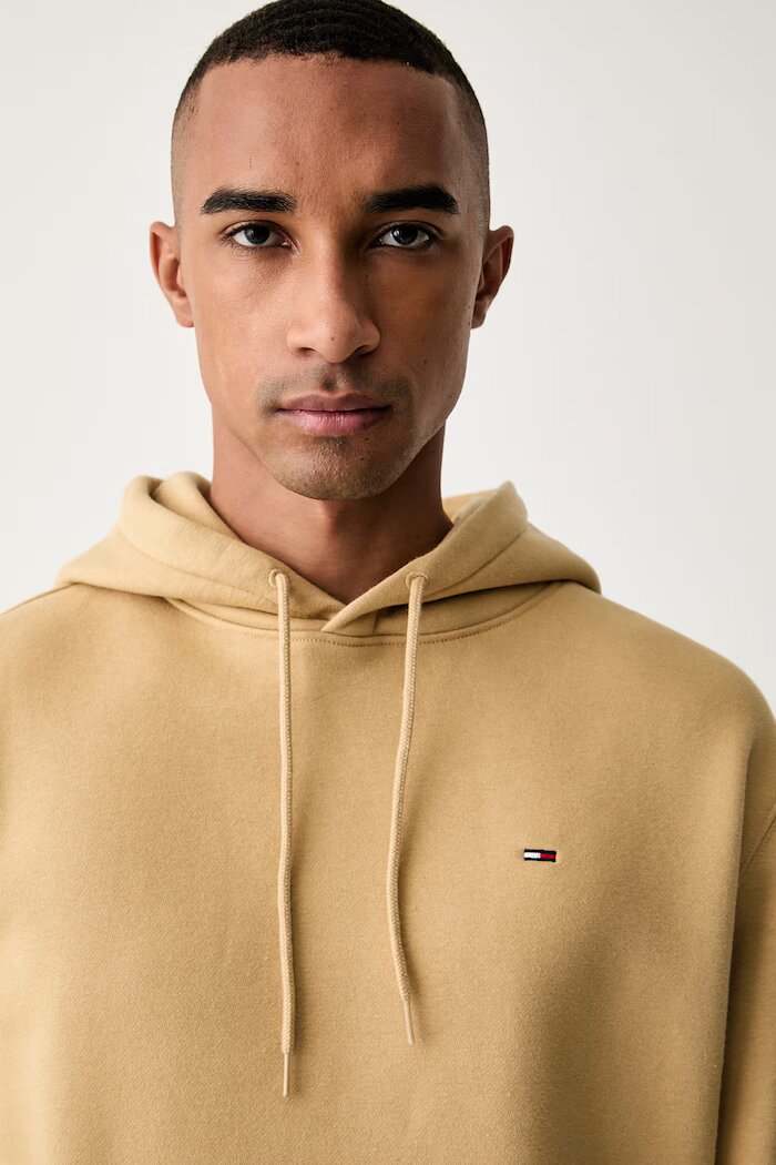 Tommy Jeans суичър с качулка мъжки с памук бежов DM0DM20742