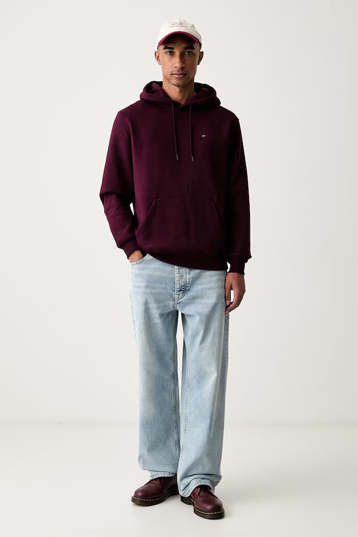 Tommy Jeans суичър с качулка мъжки с памук бордо DM0DM20742