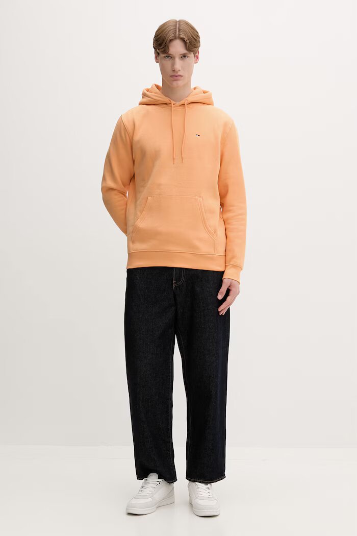 Tommy Jeans суичър с качулка мъжки с памук оранжев DM0DM20742