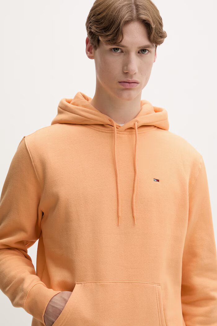 Tommy Jeans суичър с качулка мъжки с памук оранжев DM0DM20742