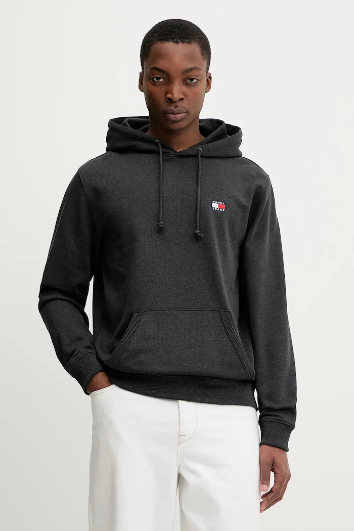 Tommy Jeans суичър с качулка мъжки с памук сив DM0DM22666