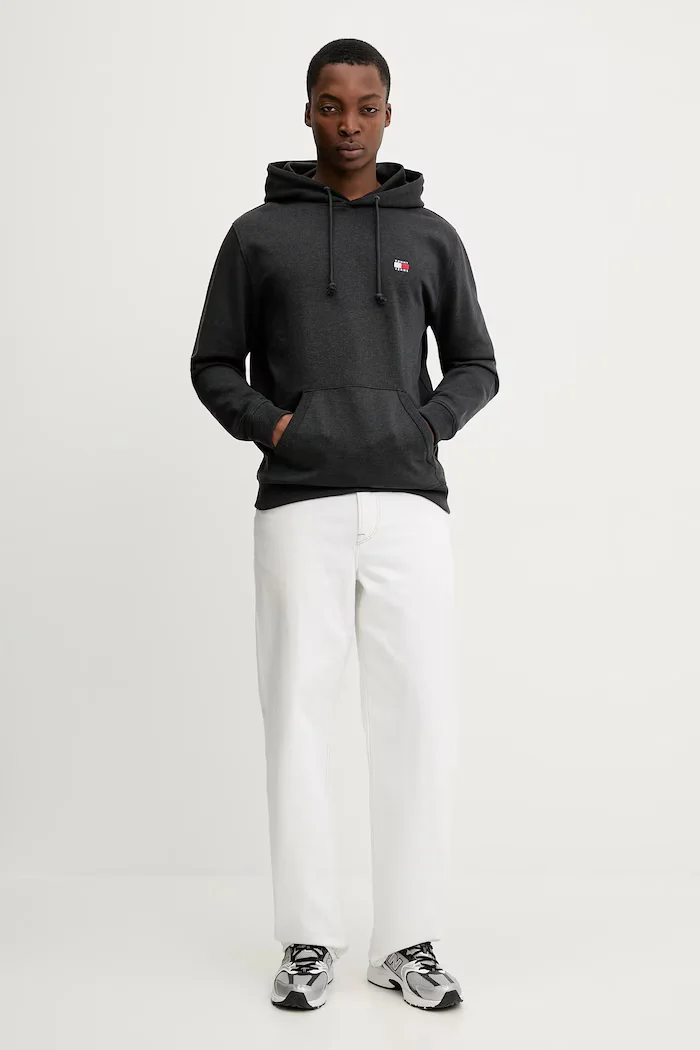 Tommy Jeans суичър с качулка мъжки с памук сив DM0DM22666