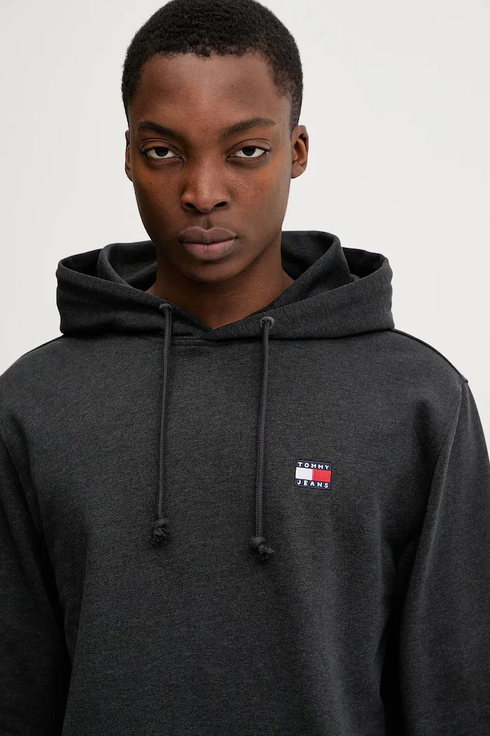 Tommy Jeans суичър с качулка мъжки с памук сив DM0DM22666