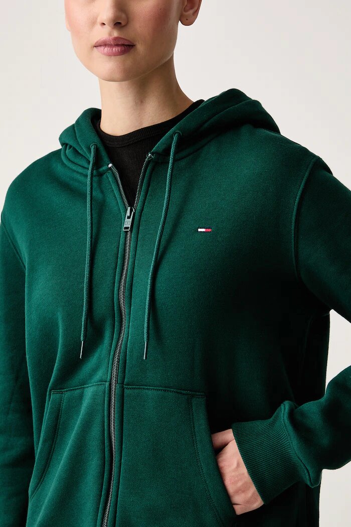 Tommy Jeans суичър с цип дамски с памук зелен DW0DW19729