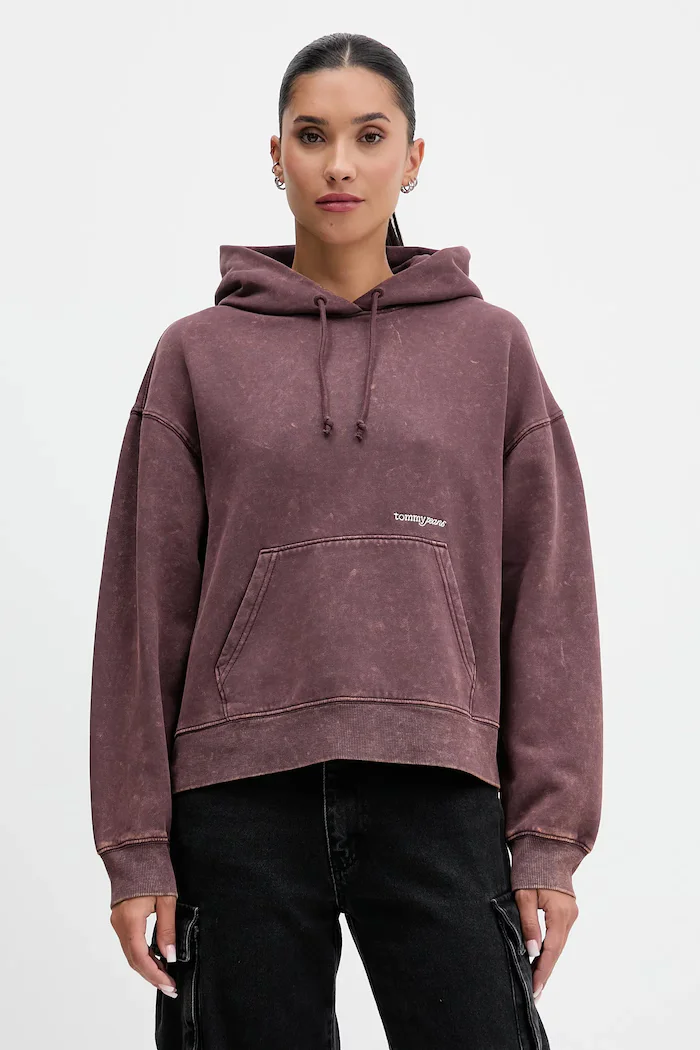 Tommy Jeans Суичър в кафяво с качулка с изчистен дизайн DW0DW21609