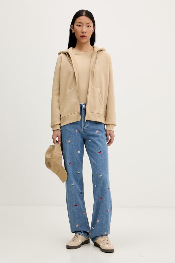 Tommy Jeans тениска basic дамска от памук бежова DW0DW20459