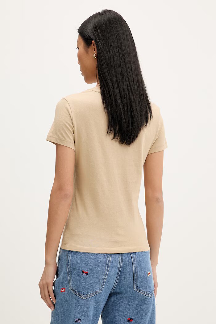 Tommy Jeans тениска basic дамска от памук бежова DW0DW20459