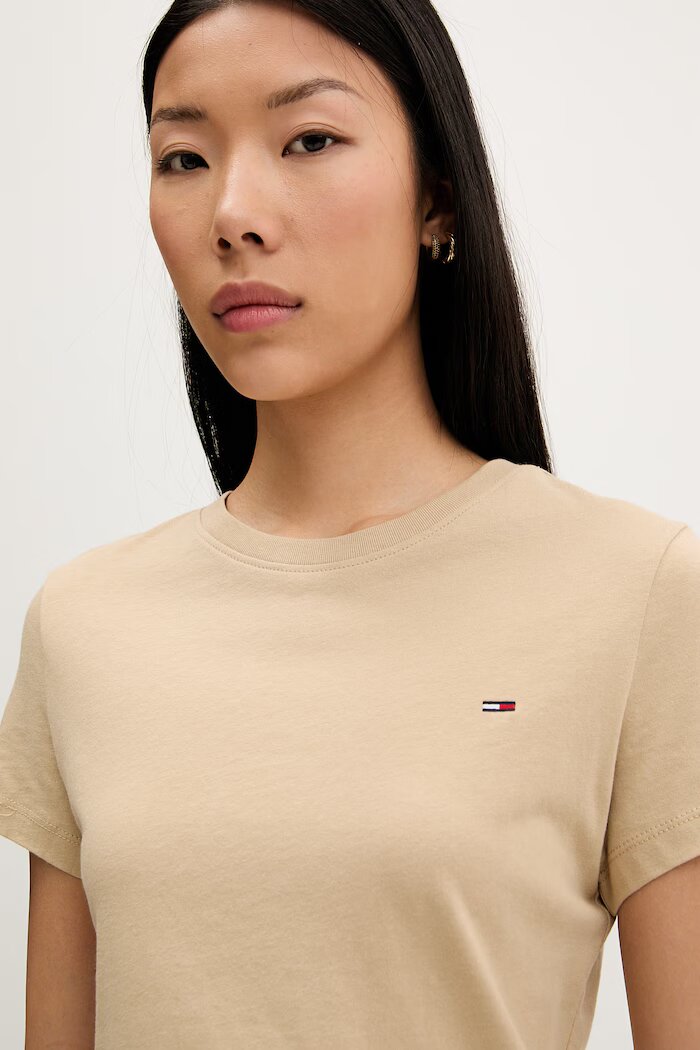 Tommy Jeans тениска basic дамска от памук бежова DW0DW20459