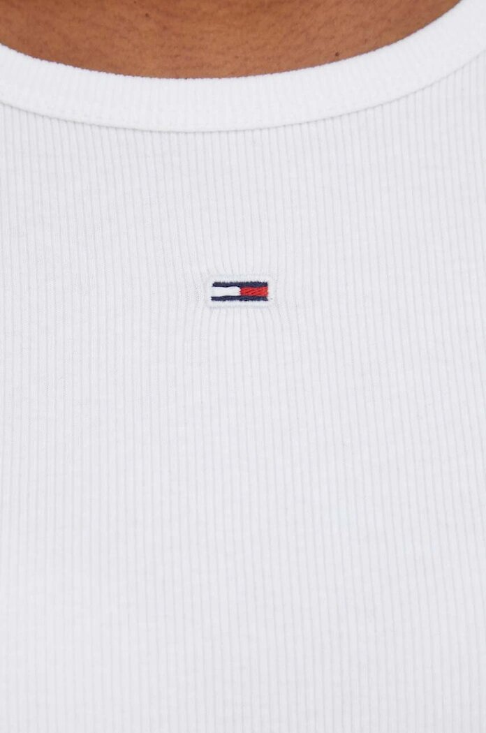 Tommy Jeans тениска basic дамска от памук с еластан бяла DW0DW17383