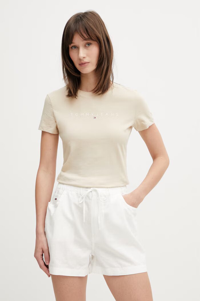 Tommy Jeans тениска дамска от памук бежова DW0DW18398
