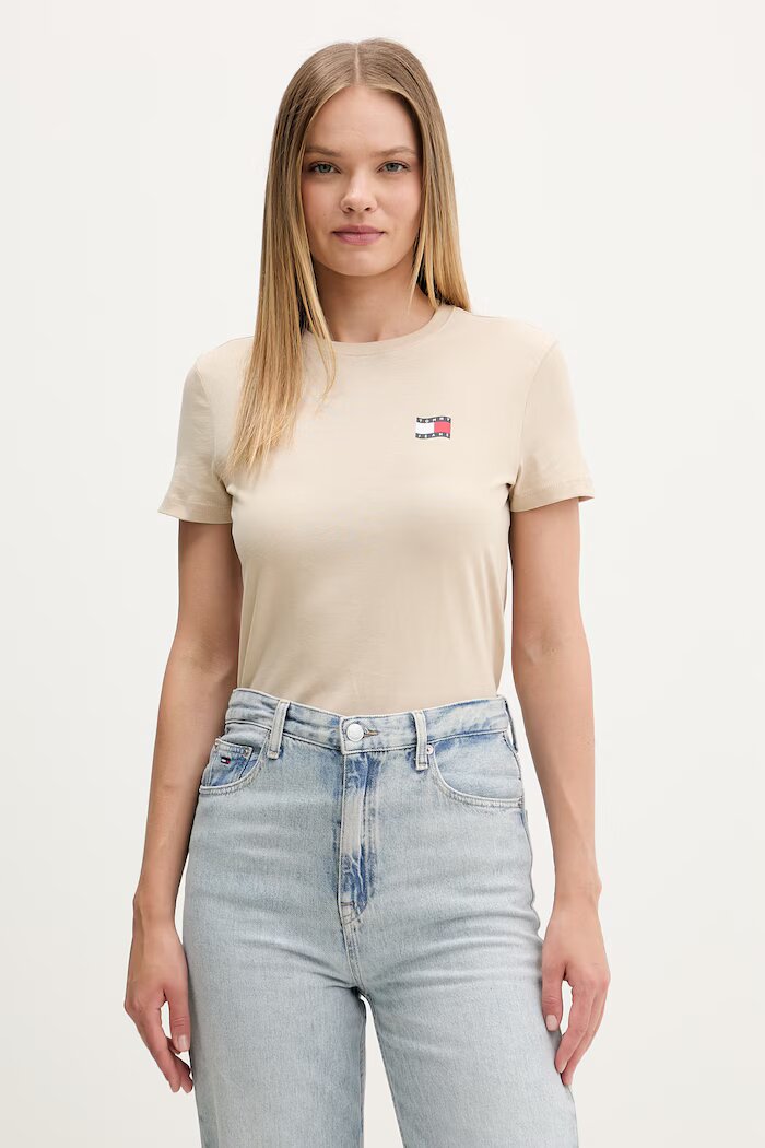 Tommy Jeans тениска дамска от памук бежова DW0DW22274
