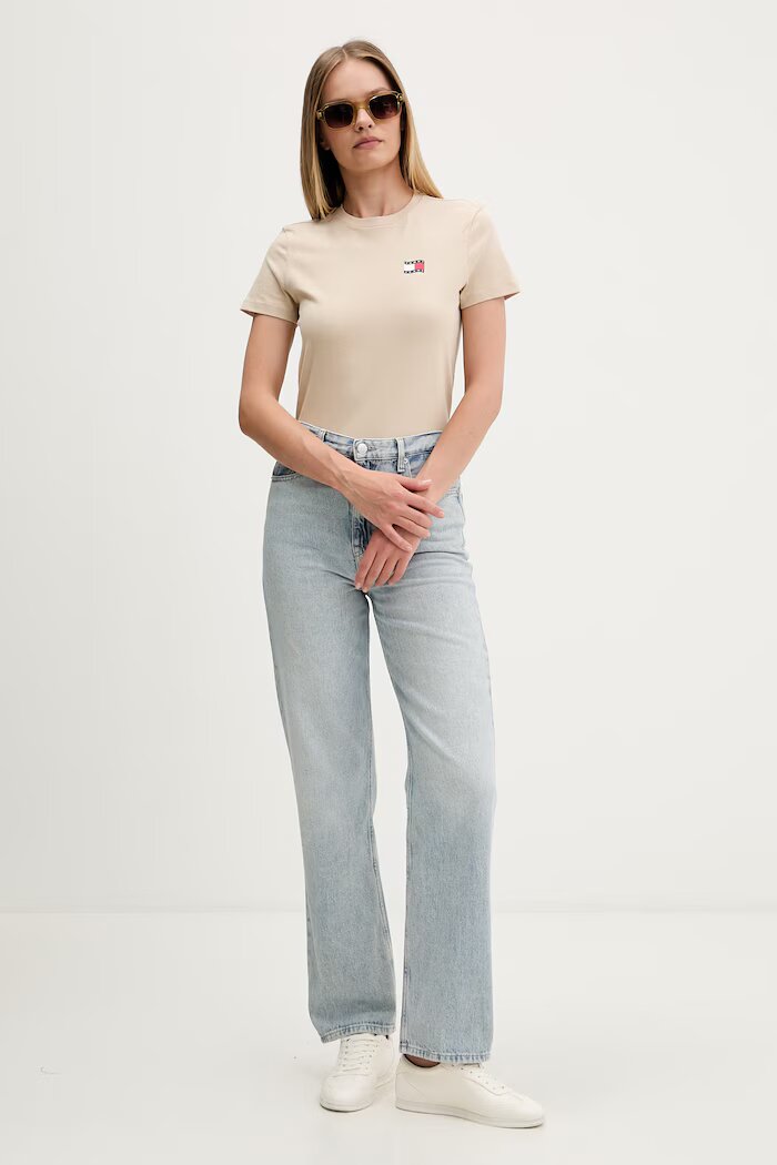 Tommy Jeans тениска дамска от памук бежова DW0DW22274
