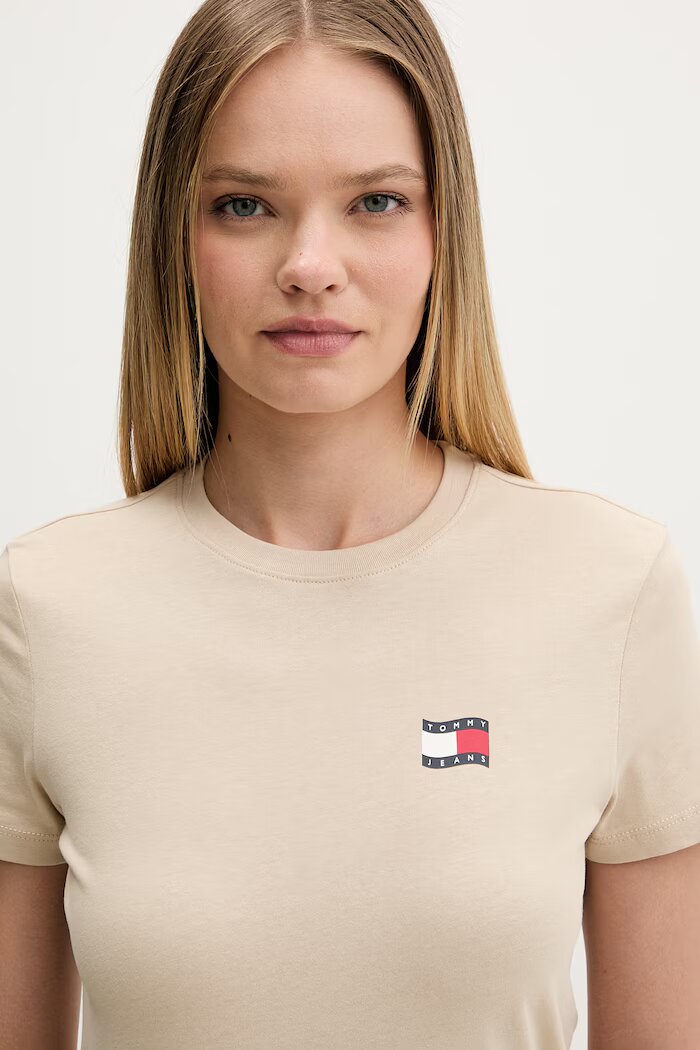 Tommy Jeans тениска дамска от памук бежова DW0DW22274